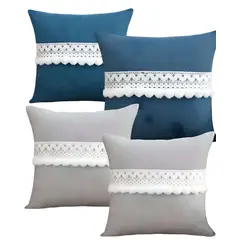 GENERICO - SET DE 4 FUNDAS DE COJIN CON POMPON 45x45 S5