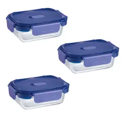 LUMINARC - Pack 3 Contenedores Vidrio Hermético Rectangular 370mL