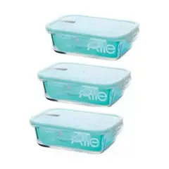 ALLEGRA - Pack 3 Contenedores Hermetico Vidrio Rectangular 1000mL