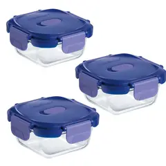 LUMINARC - Pack 3 Contenedores Vidrio Hermético Cuadrado 320mL
