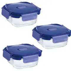 LUMINARC - Pack 3 Contenedores Vidrio Hermético Cuadrado 520mL