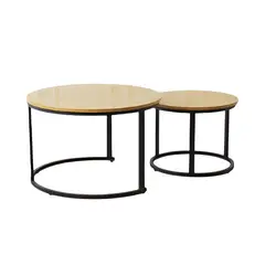 SPACE HOME - Mesa de Centro Minimalista duo estilo madera brillante y base negro