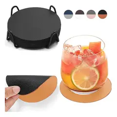 AZ AURAZEUS - Set 4 Posavasos Ecocuero Antimanchas Impermeables 2 en 1