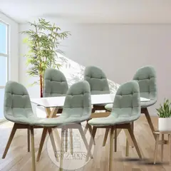 GENERICO - JUEGO COMEDOR MESA 140X90 + 4 SILLAS CAPITONE BEIGE