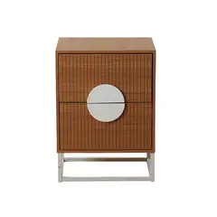 SPACE HOME - Velador premiun 2 cajones con rieles color madera
