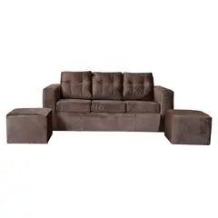 JDO & DESIGN - Sofá Nize 3 Cuerpos + 2 Pouf Felpa Café