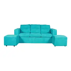 JDO & DESIGN - Sofá Nize 3 Cuerpos + 2 Pouf Felpa Turquesa