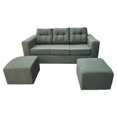 JDO & DESIGN - Sofá Nize 3 Cuerpos + 2 Pouf Tela Verde Menta
