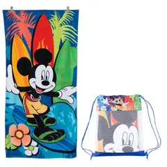 MASHINI - Toalla de algodón con bolso 70x140 Mickey Olas