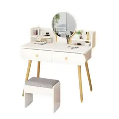 MUNDO MAGIA - Tocador Madera Espejo Con Luz Y Taburete