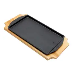 BRIVA - Plato Hierro Rectangular Con Base Madera 324X178X19 Cm