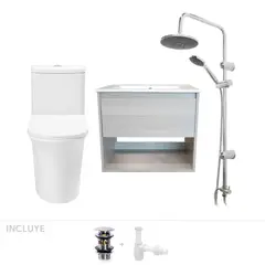 STRETTO - Pack Baño Navarra - Mueble + Sanitario WC + Columna Ducha