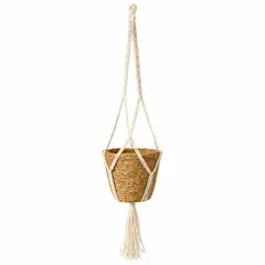NECTAR - Porta-macetero colgante de macramé blanco 120x20 con cesta 25x20cm