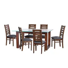 LATAM HOME - JUEGO DE COMEDOR PAMPLONA 6 SILLAS MURCIA LINO GRIS OSCURO