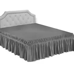 GENERICO - Faldón De 2 Plazas Para Cama Elasticados Unicolor Poliéster Gris