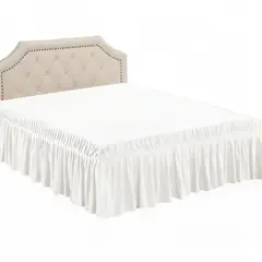 GENERICO - Faldón De 2 Plazas Para Cama Elasticados Unicolor Poliéster Blanco