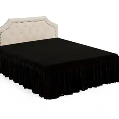 GENERICO - Faldón De 2 Plazas Para Cama Elasticados Unicolor Poliéster Negro