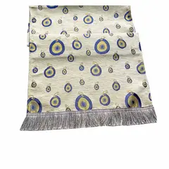 TURKUAZ - Camino de Mesa con Ojo Nazar beige 2 m –Mantel Turquía, Boho