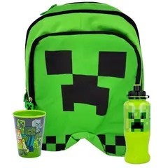 INTEK GAMES - Set Mochila Escolar Minecraft Creeper + Accesorios