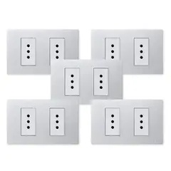 WANT - Pack 5 Tomacorriente Doble Metálico 10A - Gris Blanco