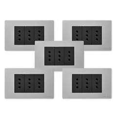 WANT - Pack 5 Tomacorriente Triple Metálico 10A - Gris Negro