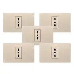WANT - Pack 5 Tomacorriente Simple Metálico 16A - Dorado