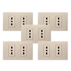 WANT - Pack 5 Tomacorriente Doble Metálico 16A - Dorado