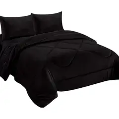 GENERICO - Plumon Plush Liso Con Chiporro 1.5 Plazas + 1 Funda Almohada Negro
