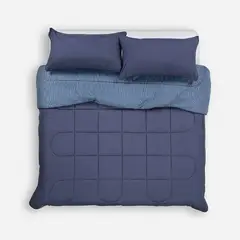 ROSEN - Plumón Bicolor Lines Reversible Denim King