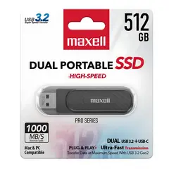 MAXELL - Disco SSD Externo 512GB 3.2 Dual USB-C 1000MB/s