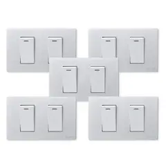 WANT - Pack 5 Interruptores Doble Metálico 9/12 16A - Gris Blanco