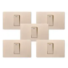 WANT - Pack 5 Interruptores Simple Metálico 9/12 16A - Dorado