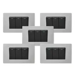 WANT - Pack 5 Interruptores Triple Metálico 9/12 16A - Gris Negro