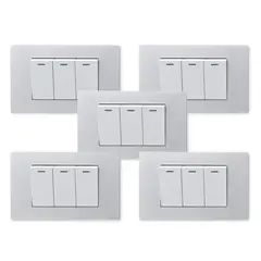 WANT - Pack 5 Interruptores Triple Metálico 9/12 16A - Gris Blanco