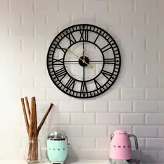 GENERICO - Reloj de Pared Metálico XL Negro con Números Romanos 60×60