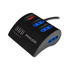 PHILCO - Alargador Extension 3 POS y 3 USB Negro
