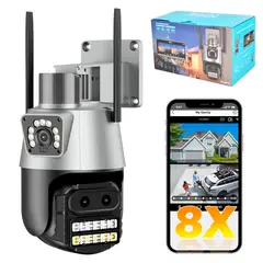 AIZO - 3 Lentes Cámara Vigilancia 360° para Seguridad Hogar Nocturna y Exterior
