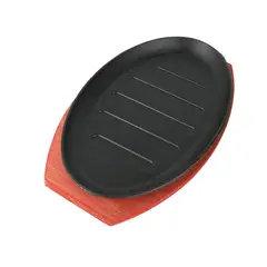 KUANGYE - Plancha Plato De Fierro Fundido Con Base De Madera 28cm