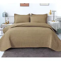 GENERICO - COBERTOR DE LUJO QUILT VERANO PLAZA Y MEDIA CAQUI