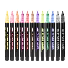 MOTARRO - Set 12 Plumones Lettering Contorno Metalizado Outline