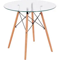 GENERICO - Mesa Redonda De Vidrio 80cm Con Patas De Madera De 75cm