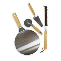 KAWI - Set 4 Piezas Para Pizza Acero Inox Madera Pizzaiolo De Kawi®