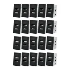 WANT - Pack 20 Módulo USB Doble Metálico 250V - Negro