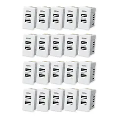 WANT - Pack 20 Módulo USB Doble Metálico 250V - Blanco