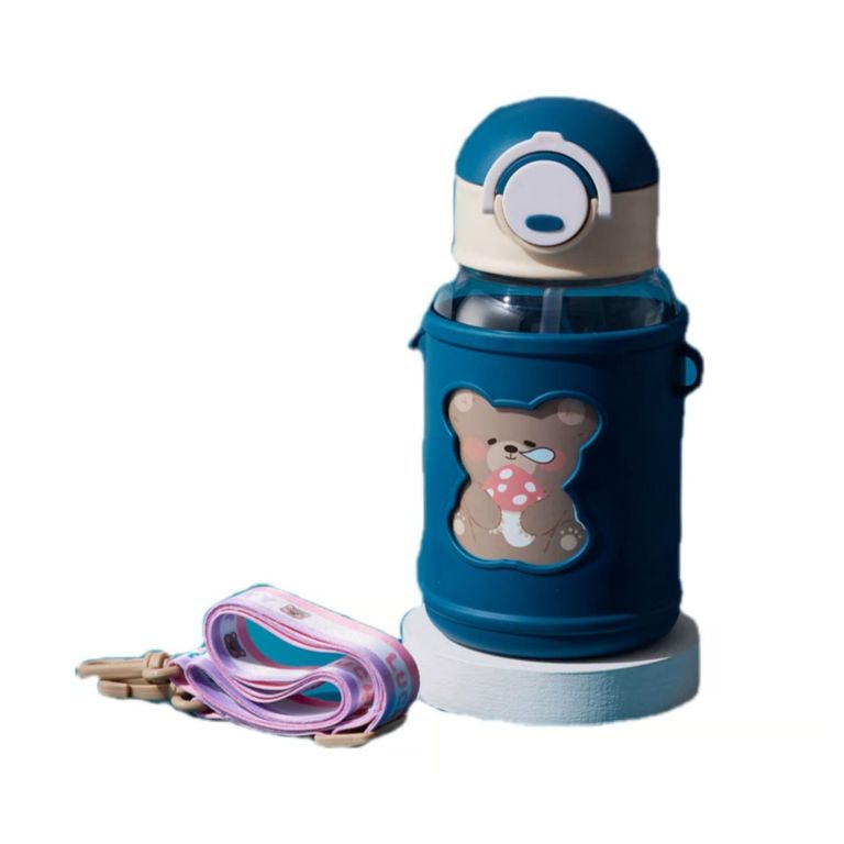 Botella De Agua Portatil 620ml Osito Kawaii Azul Infantil