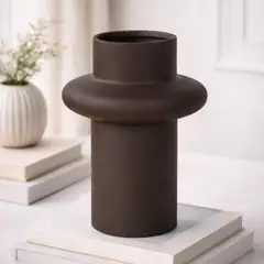 GENERICO - Florero Vintage Cerámica Torre 17x17x25cm CAFE OSCURO