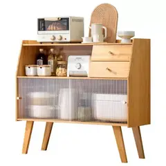 IDEEHOUSE - Despensa Aparador De Cocina 2 Puertas 2 Cajones Bambú