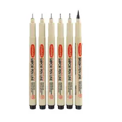 GENERICO - Set 6 Lápices Tiralíneas Negros Fineliner Dibujo Manga