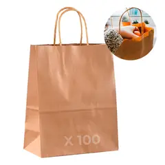 GENERICO - Bolsa Papel Kraft Ecológica Color Marrón 15X8X21 CM Pack X100