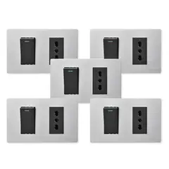 WANT - Pack 5 Interruptor 1 912 16A y Tomacorriente 1 16A - Gris Negro